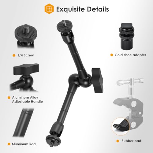 TARION Magic Arm Kamera Halterung: Klemmstativ Mit Super Klammer, Flexibel Gelenkarmstativ Tischstativ Halterung Studioklemme Mit 1/4'' 3/8'' Gewinde und Blitzschuhhalterung