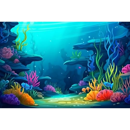 Under The Sea Aquarium Background Cartoon Underwater Scene Coral Reef Terrarium Background Tropical Aquatic Plants Natural Ocean Underwater with Sunbeams Seascape Theme Fish Tank Backdrop 36x18in