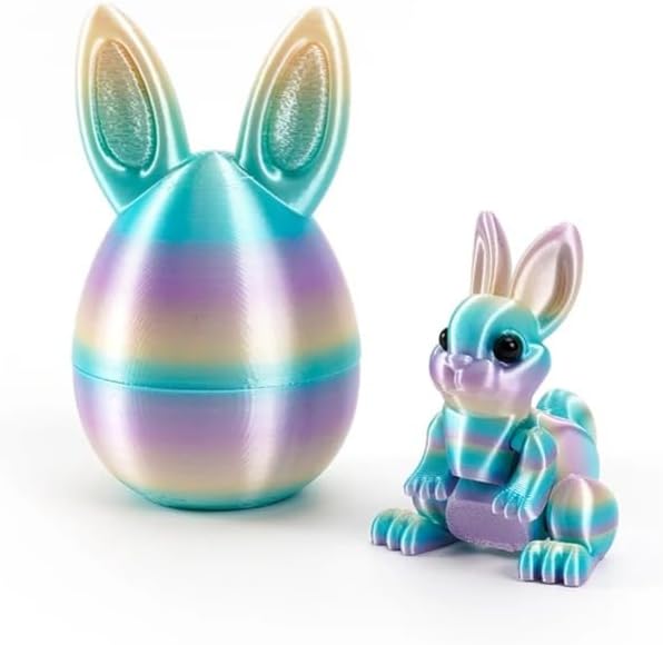3D Easter Bunny Printed Fidget Toy, 3D Printed Easter Eggs with Rabbit Inside, Autism Toy Egg Toy for Anxiety Relief, Flexible Joints Rabbit Easter Egg Gift for Children (D)
