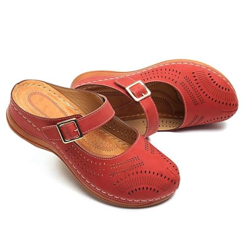 Mules for Women 2025 Arch Support Wedge Sandals Hollow Out Adjustable Closed Toe Low Wedge Outdoor Slip On Walking Shoes3