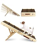Dog Stair Rampa Ajustable para Perros, rampa portátil Plegable de Madera para Mascotas, de 85 cm de Longitud y Ajustable de 25 a 48 cm con Alfombrilla Antideslizante, rampa para Gatos para automóvil
