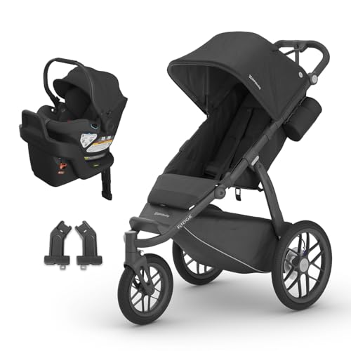 UPPAbaby Travel System – Ridge Stroller + Aria Lightweight Car Seat Combo - Toddler Seat, Rain Shield, Bug Shield, Car Seat, Base with Load Leg + Infant Insert Included – Jake (Charcoal)