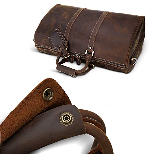 Polare Men's 20'' Retro Real Leather Weekender Duffel Overnight Bag Carry On Luggage