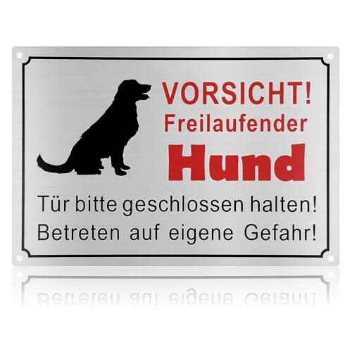 30 × 20cm Vorsicht Hund Schild,Aluminium Warnung Vor Dem Hund Schilder Achtung Hund Schild Löchern Warnschild Hund Hundeschilder Warnung mit Selbstklebend und 4 Vorgebohrten