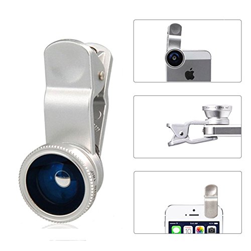 Aerb 3in1 Universal 180° Fisheye Lens + Wide Angle + Macro Lens Clip Camera Photo Kit For Apple iPhone 6 Plus/6S/6/5S/5C/5/4S/4, iPad Air 2/1, iPad 4/3/2, iPad Mini 3/2/1, Samsung Galaxy S6 Edge/S6/S5/S4, Galaxy Note 4/3/2, Sony, Motorola Droid and Other Smart Phones (Silver)