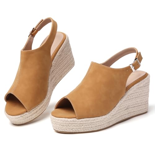 Image of Tilocow Espadrilles Wedges for Women Open Toe Ankle Strap Platform Dressy Casual Sandals Travel Slides