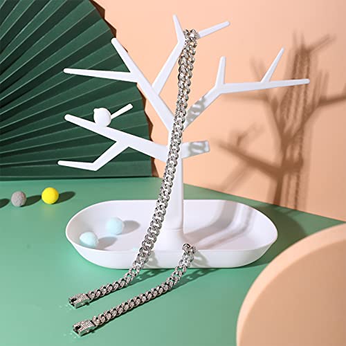 2 Pieces 12 Mm Cuban Chain Necklace Bracelet Heavy Strong Link Chain Necklace Bling Necklace Chain For Men Women (Silver,17.72 Inch, 7.87 Inch) #TOP4