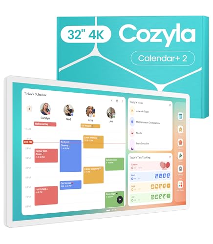 Cozyla Mate Digital Calendar+ 2: 32" 4K Wall Calendar Planner & Chore Chart, Large Smart Touchscreen Interactive Display for Family Organizer, Support All Google Play Apps Wall Mount White