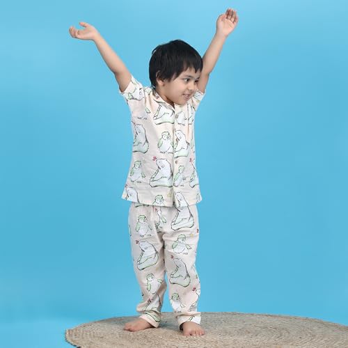 Image of POLKA TOTS 100% Pure Cotton Half Sleeve Night Suit for Kids, Girls & Boys | Cotton Pyjama Set | Unisex Night Dress for Children | Night Suit for Girls |Sleepwear for Kids | Winter Night Dress for Boys