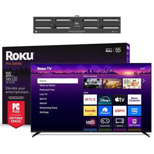 Image of Roku Smart TV - 55-Inch Pro Series, Mini-LED TV - RokuTV with Backlit Voice Remote Pro Wall Mount Kit for 55-Inch Pro Series TV - Ultra-Slim with Minimalist