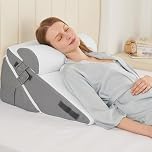 Sasttie Wedge Pillows for Adult, 2PCS Adjustable Bed Wedge Pillow for Post Surgery, Triangle Pillow Headboard with Bolster Cushion for Sleeping, Acid Reflux, Neck & Back Support, White and Dark Grey