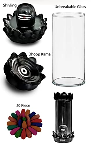 ROGZA-Ceramic-Shivling-Design-Smoke-Backflow-Incense-Burner-Cone-Incense-Holder-With-30-Backflow-Incense-ConesMulti-ColorRound