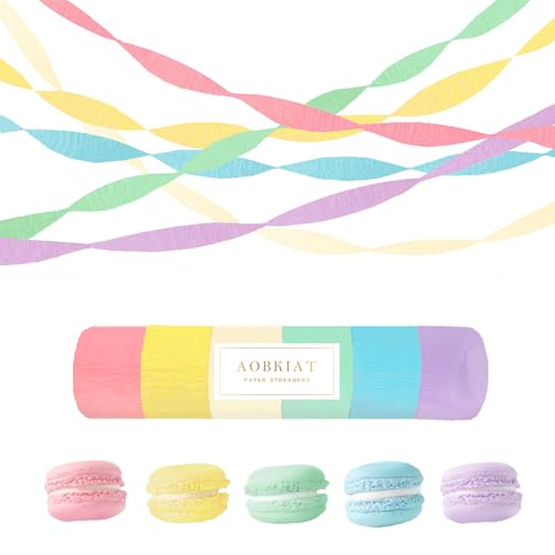 AOBKIAT Crepe Paper Streamers Party Decorations 6 Rolls Pastel Streamers for Candyland Party Theme Birthday Wedding Bridal Baby Shower Decorations 1.8 Inch x 82 Ft/Roll