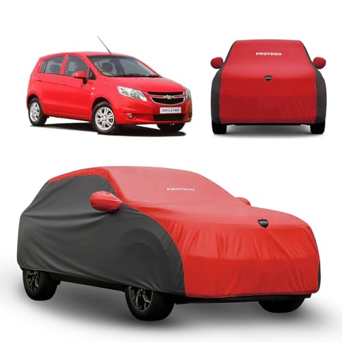 Image of PROTEGO Prime Series India's 1st Anti-Tear Car Cover for Chevrolet UVA | Heavy-Duty, Custom Fit, All Weather Protection | 100% Waterproof, Windproof & Hail Resistant | 2-Year Warranty | Red + Black