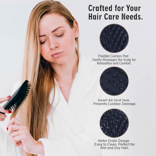 Paddle Hair Brush by Fine Lines - Detangle Hair Brush with 11 Row Nylon Bristles, Hairbrush for Women & Men, Heat-Resistant Paddle Brush - Image 5