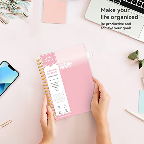 Planner 2023-2024, Academic Year Weekly And Monthly Planner, Jul. 2023 - Jun. 2024, Aimpeak Weekly Planner 2023-2024 With Tabs, Calendar Planner With Inner Pocket, Pen Loop, Flexible Cover，Spiral Binding, Gradient Pink, 5.5"X8.5" #TOP5