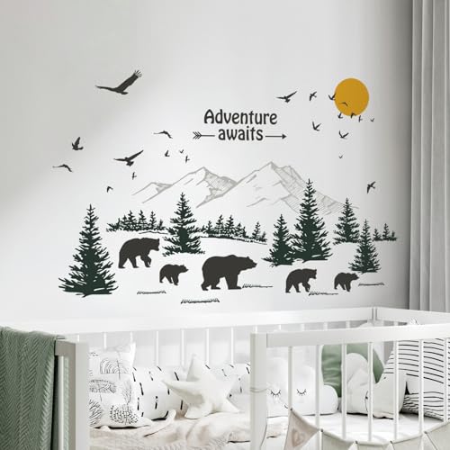 Tanlaby Mountain Forest Bear Wall Stickers, Woodland Pine Tree Animal Inspirational Quotes Wall Decals - Image 4