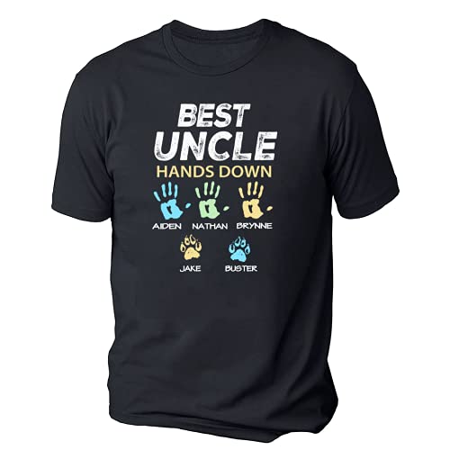 Mens Best Uncle Hands Down T-Shirt, Custom Names Grandkids Cute Tees Gift for Daddy or Grandpa, Cute Tees Gift for Mens, Grandpa Hands Down T-Shirt