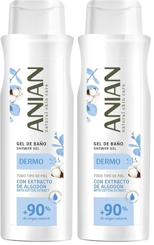 ANIAN - Gel de Baño Dermo, 750 ml, con Extracto de Flor de Algodón y Glicerina, Piel Limpia y Cuidada, Aroma Neutro, Todo Tipo de Piel, +90% Ingredientes de Origen Natural (Paquete de 2)