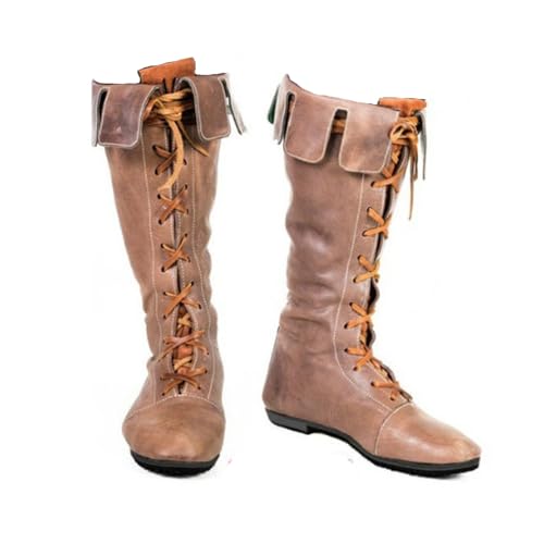 Mens Renaissance Boots Medieval PU Leather Pirate Boots Western Cowboy Chic Knight Shoes