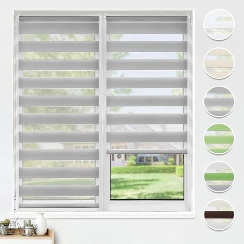 HOMEDEMO Doppelrollo Klemmfix ohne Bohren & mit Bohren, Rollos für Fenster und Tür,60x220cm(Stoffbreite 60cm,Grau),Duo Rollo Klemmrollo lichtdurchlässig Fensterrollo Sichtschutz