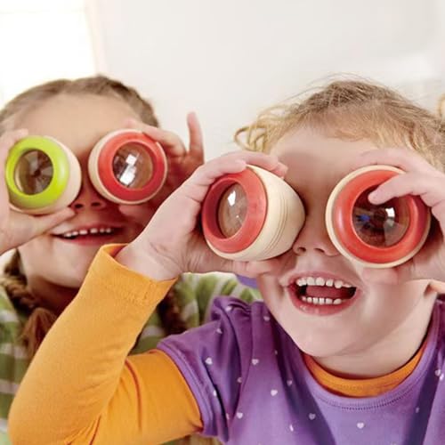 OFKPO 4 Stück Kinder Kaleidoskop aus Holz,Mini Kaleidoskop Spielzeug Puzzle Spielzeug