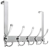 WEBI Over The Door Hook Door Hanger Hook Rack with 5 Tri Hooks for Hanging Coats, Over The Door Towe