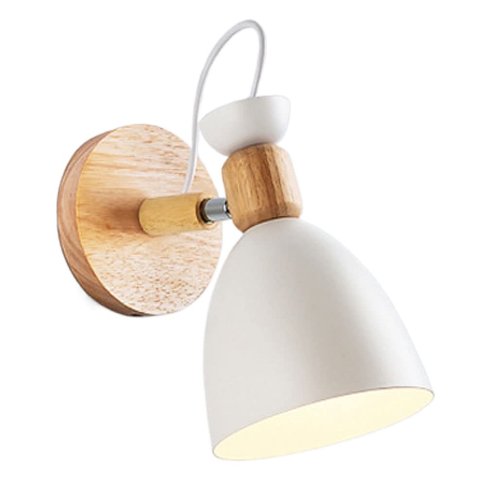 KBUUKYYXouy E27 Wall Sconces Iron + Wood Wall Lamp Wood Sconce Modern Indoor Decor Lighting Bedroom Bedside Lamp for Hall Aisle Corridor Reading Light Wall Lamp Fixtures(White)