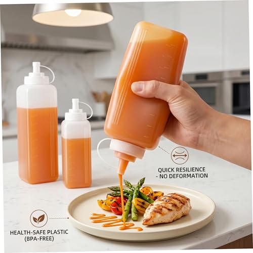 Botella para condimentos exprimible de 32 oz con escamas para salsas y aceites de cocina 3