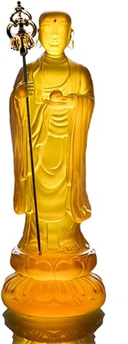 Estatua de Buda Ksitigarbha de pie de resina amarilla de 7.9 in delicada