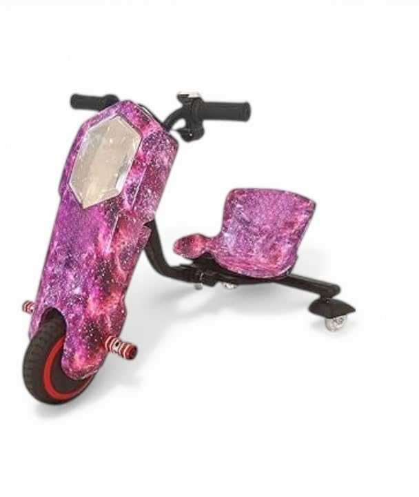 Kids Electric Drift Scooter 360 Rotating BIKE Trike with LED Lights & Adjustable Speed (Pink Graffiti Edition)
