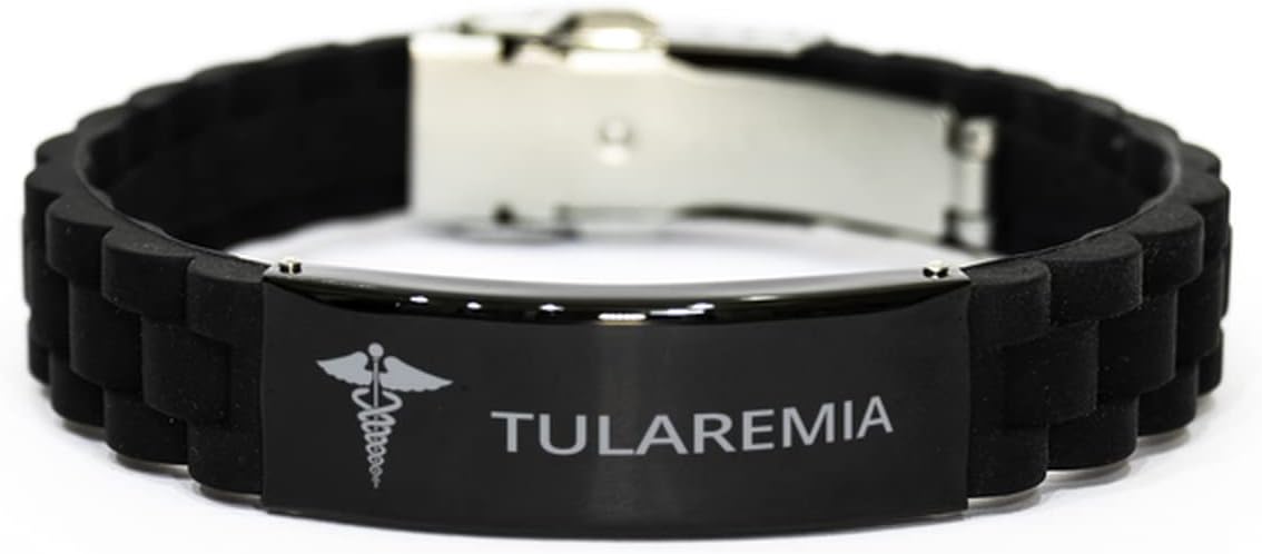 Medical Bracelet, Tularemia Awareness, Medical Symbol, SOS Emergency Health Life Alert ID Engraved Stainless Steel Jewelry Silver Adjustable Bracelet for Women Men Teen