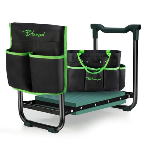 Bluesea Garden Kneeler and Seat - 2-in-1 Heavy Duty Garden Stool & Thick Kneeling Pad with Tool Pouch