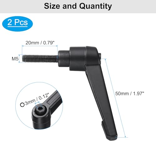 Image of uxcell 4pcs Clamping Lever Adjustable Handle Set Metric M5 x 20mm Male & M5 Female Thread Level Handles Hand Stud Knobs Quick Release Black for Lathe Machinery