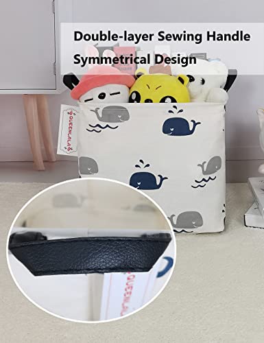 Queenlala Rectangular Laundry Hamper/Foldable Nursery Laundry Basket For Organizing/Storage Bin Baskets/Children Toy Office Bedroom/Toy Bin Closet Shelf Baskets（Square-Blue Cute Whale） #TOP7