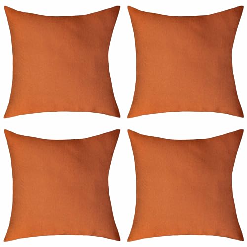 Image of Home Brilliant Orange Outdoor Cushion Covers for Garden Chair, Waterproof Cushions Pillow Covers 18x18, Plain Design Waterproof Cushion Covers for Thanksgiving 45 x 45 CM, Pack of 4, Burnt Orange