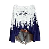 Damen-Weihnachtspullover für Damen, Übergröße, gestrickt, überschnittene Schultern, Koniferen, Buchstaben, Merry Christmas-Pullover, dunkelblau, L