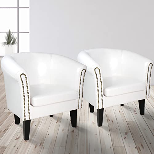 MIADOMODO Sillón Chesterfield | Tapizado en Cuero Artificial con Patas de Madera, Set y Color a Elegir | Butaca de Piel Sintética para Dormitorio y Salón, Sofá Chester 1 Plaza (Juego de 2,Blanco)