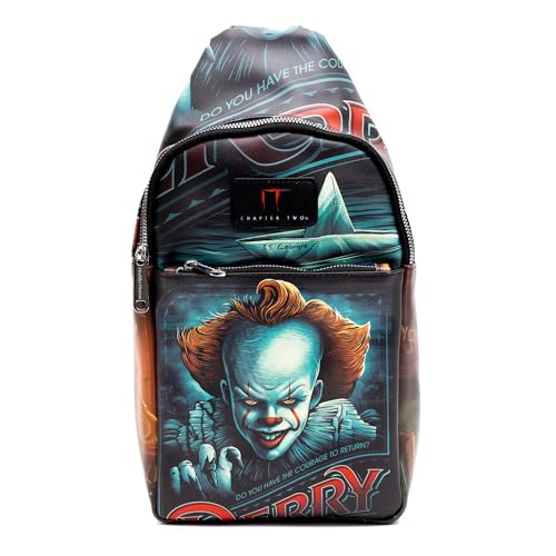 Warner Bros. Horror Movies Vegan Leather Crossbody Sling Bag, It Chapter Two Pennywise Derry Circus Pose, 7