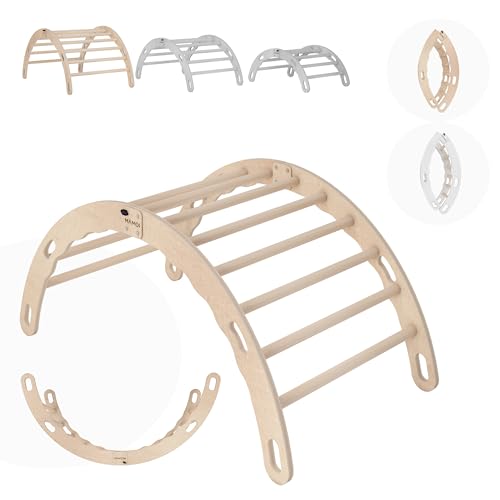 MAMOI® Kletterbogen, Kletterdreieck, Klettern, Regenbogenwippe aus Holz, Holzbogen, Spielplatz, Klettergerüst Indoor