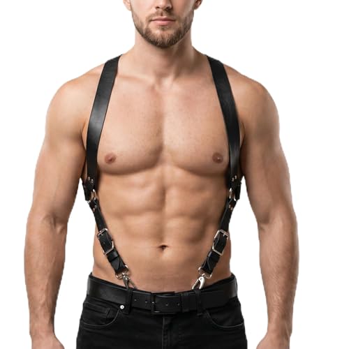 SenLuxe Brustgeschirr Herren Verstellbar - 2 0mm PU Leder Body Harness Männer für Rave Outfit Festival Clubwear Gothic Punk Accessoires Techno Party Gay Clubwear & Cosplay