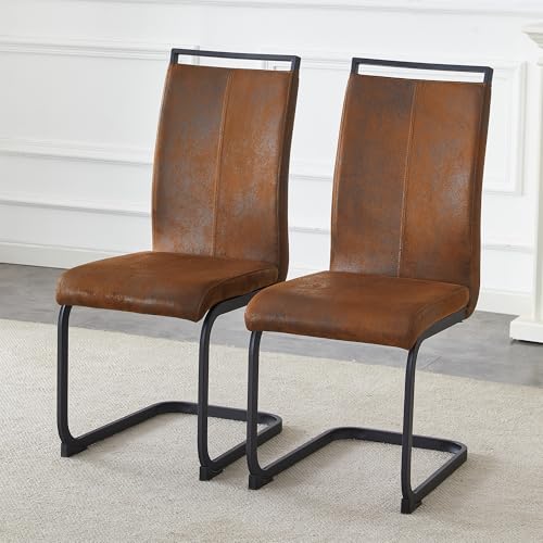 Image of Baysitone Modern Dining Chairs Set of 2, Side Dining Room Chairs, High Back Kitchen Chairs with Suede Fabric Padded Seat for Dining Room,Kitchen, Living Room Brown