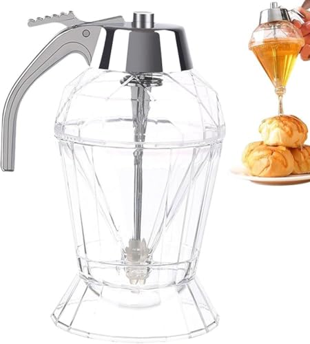 GEBYUI ハチミツ固定器付き分注器|ノンドリップ型メープルシロップ分注器 透明押しボタン式スタンド付きハチミツ容器 食器洗い機対応 シロップ・ココナッツオイル・砂糖・ソース用 漏れないハチミツボトル