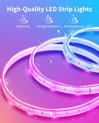 Image of 33ft Outdoor Waterproof LED Light Strips, 12v Outdoor RGB Led Strip Lights with Bluetooth Music Sync App Remote, Christmas Lights Decor Rope Lights