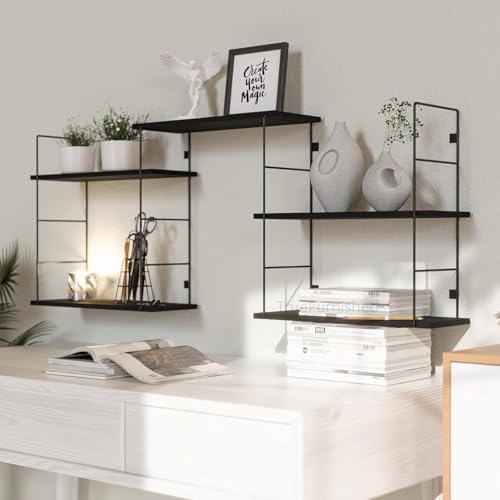 Image of DIY Floating Shelves for Living Room Bedroom Bathroom Kitchen Wall Shelf for Home Office Storage and Display Racks for Wall Home Office Night Stand Set of 5-Black