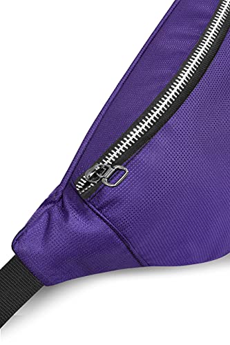 Image of Premium Unisex Waist Pack Travel Handy Hiking Zip Pouch Elegant Style Document Money Phone Belt Sport Bag Bum Bag for Men and Women Nylon Adjustable Strap (Purple Dotted Metal Zip)