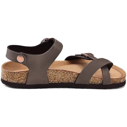 Image of Torotto Girls Boys Sandals with Cork Footbed Adjustable Buckle Summer Slides Flip Flops Open Toes Flat for Kids Toddler