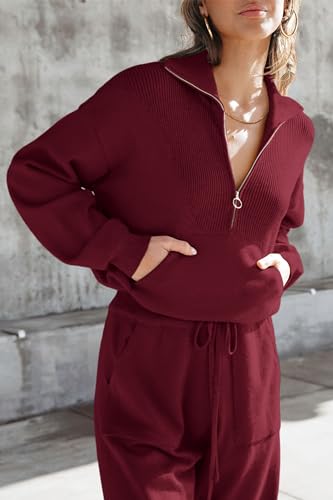 Image of PRETTYGARDEN Women's 2 Piece Sweater Set Pullover Zip Up Sweatshirt Jogger Sweatpants Tracksuit Casual Outfit