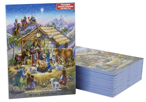 Peaceful Prince Chocolate Advent Calendar (10-Pack) by Vermont Christmas Company - with Nativity Story & 24 Pieces of Shaped Milk Chocolate