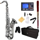 Mendini by Cecilio Tenor Saxophone, L+92D B Flat, Case, Tuner, Mouthpiece, Black with Nickel Keys
